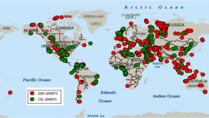 карта месторождений нефти 